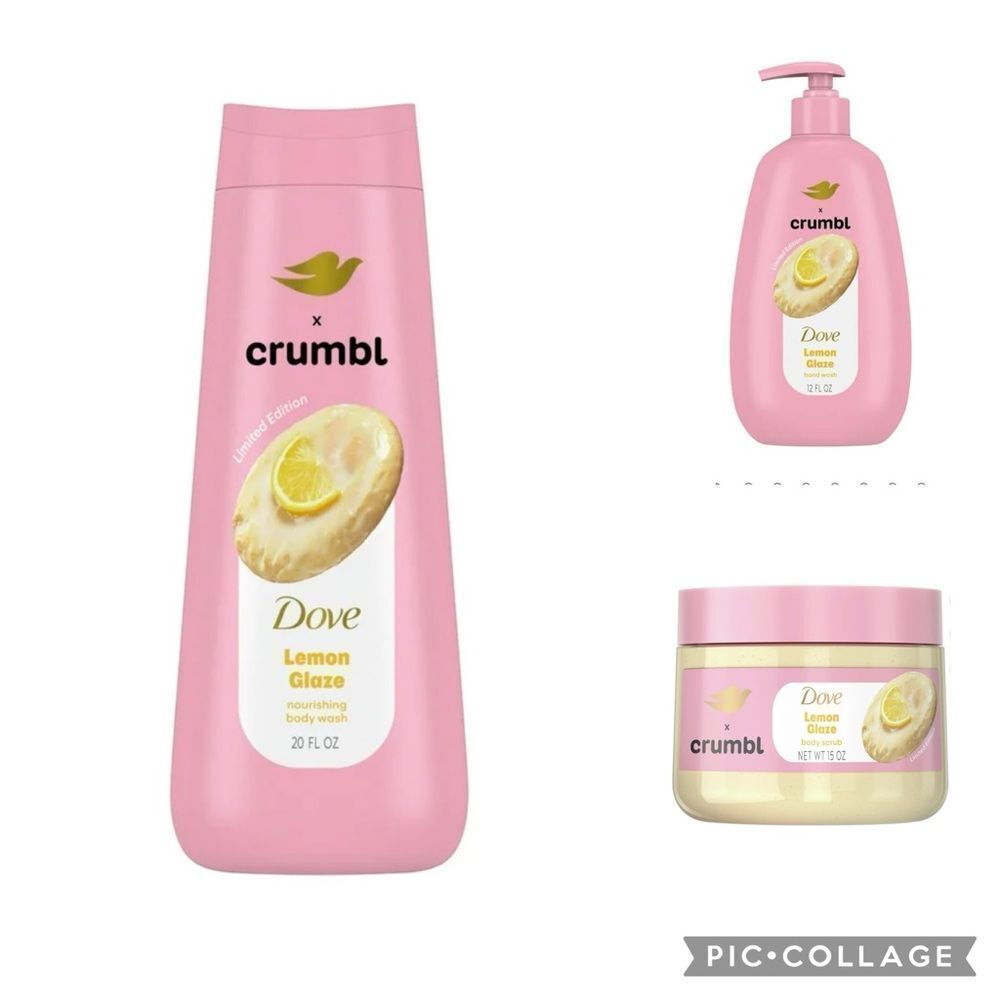 NEW Dove x Crumbl bundle of 3 products Body Wash,Hand Soap & Body Scrub